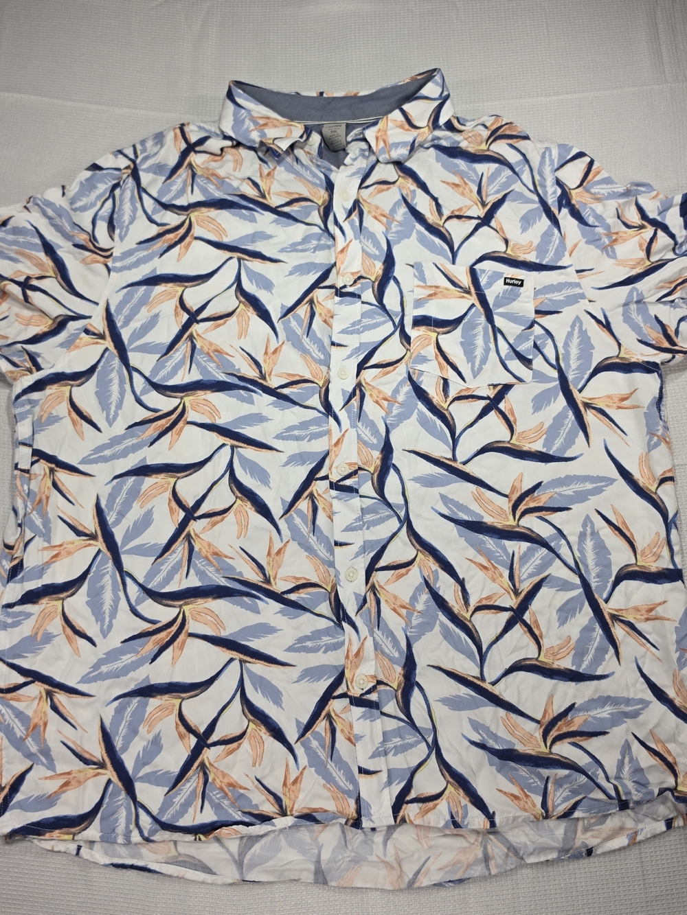 Hurley Men's Abstract Button Down Shirt Blue & White XL